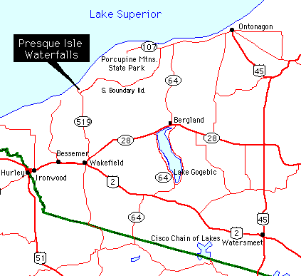 Map to Presque Isle Waterfalls