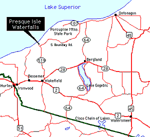 Map to Presque Isle Waterfalls